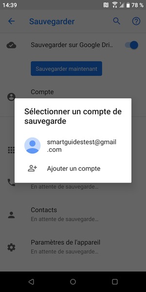 Sélectionnez votre compte de sauvegarde