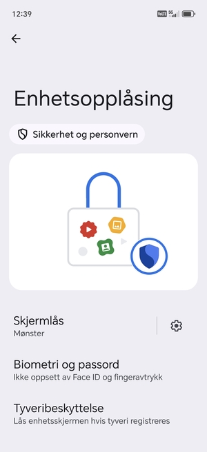 Telefonen din er nå sikret med en skjermlås