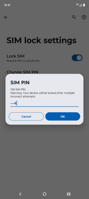 Enter your Old SIM PIN and select OK