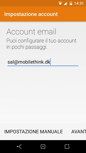 Inserisci il tuo indirizzo email e seleziona AVANTI