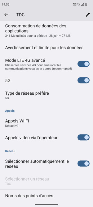 Faites défiler et sélectionnez Type de réseau préfére