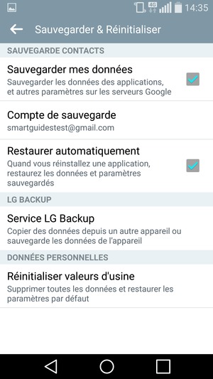 Sélectionnez Compte de sauvegarde