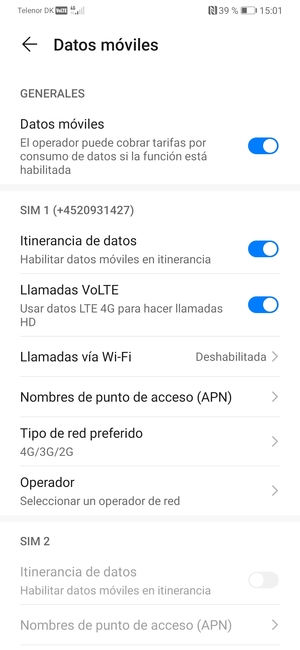 Activar o desactivar Itinerancia de datos
