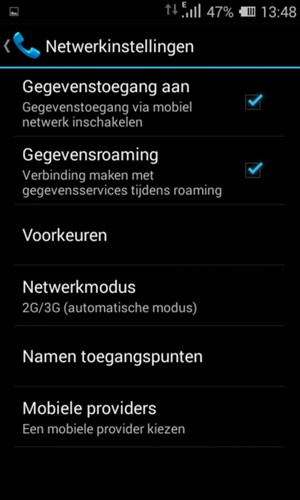 Schakel Gegevensroaming in of uit
