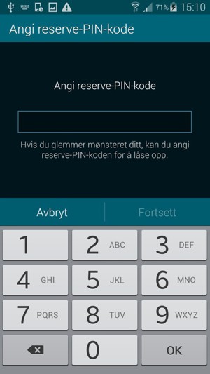 Skriv inn en sikkerhetskopi-PIN og velg Fortsett
