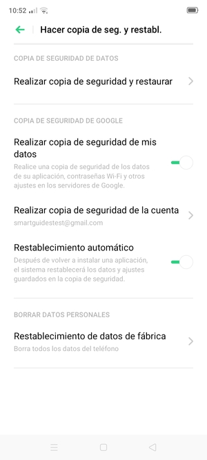 Seleccione Realizar copia de seguridad de la cuenta