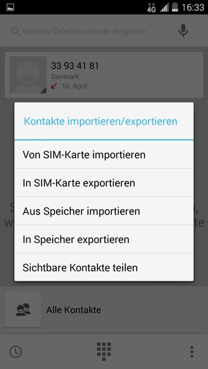 Wählen Sie Von SIM-Karte importieren