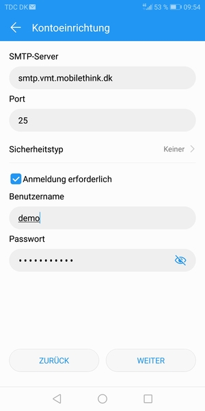 Geben Sie die Server-Adresse für ausgehende Post ein