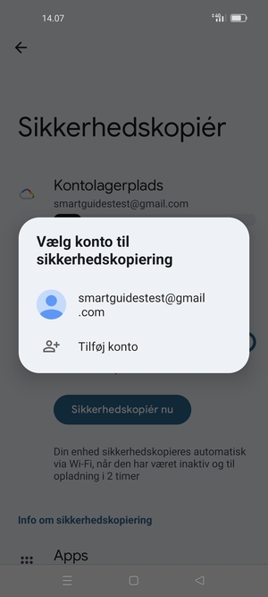Vælg din sikkerhedskopi-konto