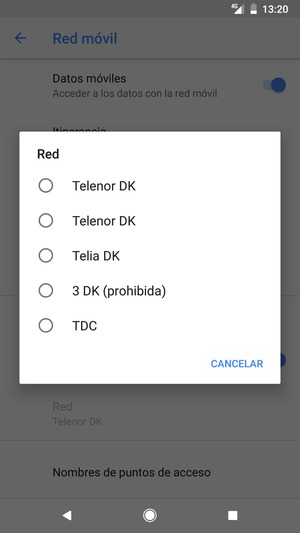 Seleccione un operador de red de la lista