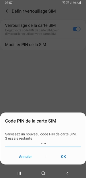 Saisissez votre Nouveau code PIN de carte SIM et sélectionnez OK