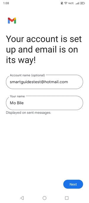Give your account a name and enter your name. Select Next