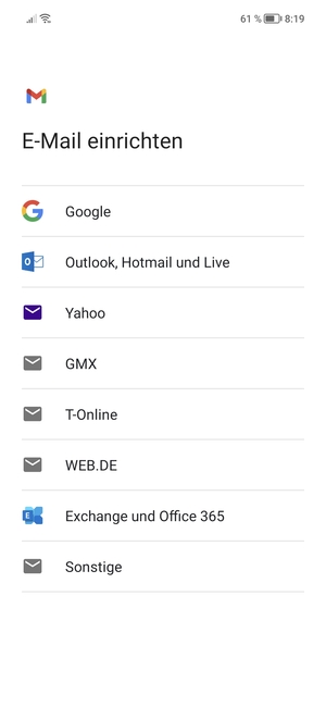 Wählen Sie Exchange und Office 365