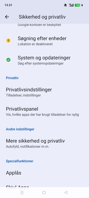 Scroll til og vælg Mere sikkerhed og privatliv