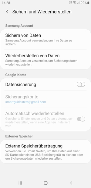 Schalten Sie Datensicherung ein
