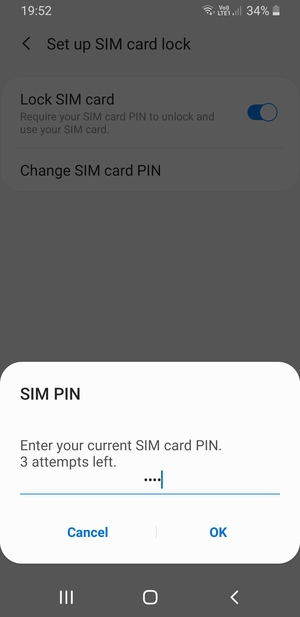 Enter your Current SIM card PIN and select OK