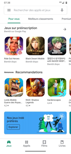 Sélectionnez la barre de Recherche
