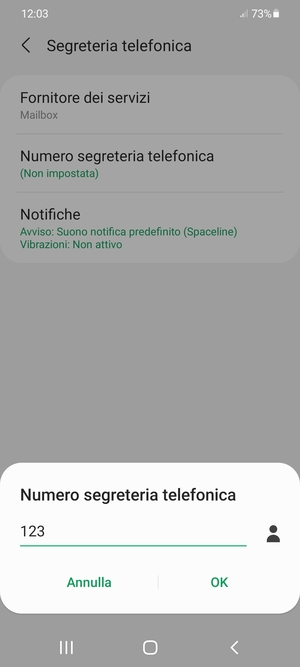 Inserisci Numero segreteria telefonica e seleziona OK