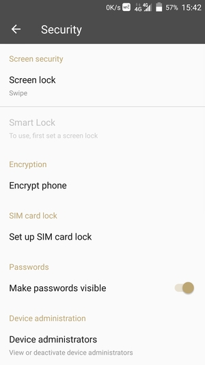 To activate your screen lock, go to the Security menu and select Screen lock