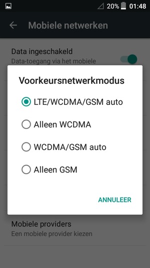 Selecteer Alleen 2G / Alleen GSM om 2G in te schakelen