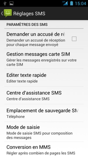 Sélectionnez Centre d'assistance SMS