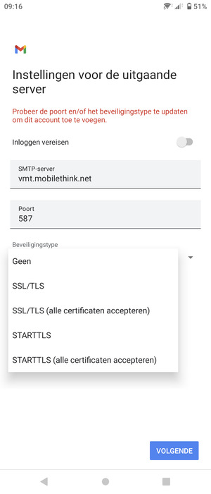 Selecteer Geen en VOLGENDE