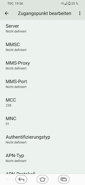 Scrollen Sie nach unten und geben Sie MMS-Informationen ein