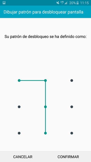 Dibuje de nuevo el patrón de desbloqueo y seleccione CONFIRMAR