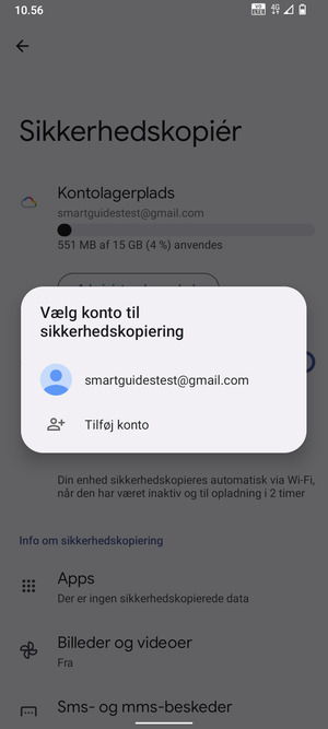Vælg din sikkerhedskopi-konto