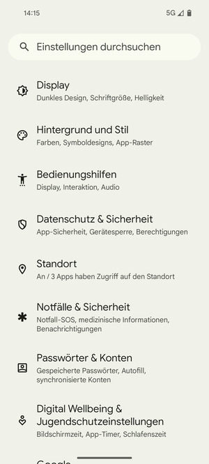 Scrollen Sie und wählen Sie Datenschutz & Sicherheit