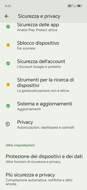 Scorri e seleziona Più sicurezza e privacy