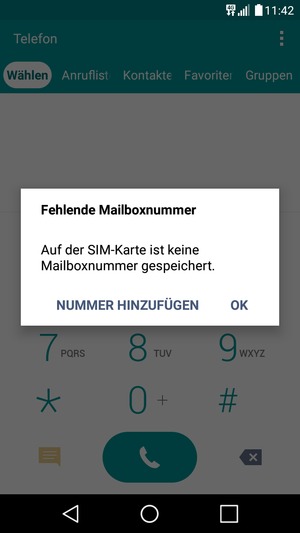 Falls Ihre Voicemail nicht eingerichtet ist, wählen Sie NUMMER HINZUFÜGEN