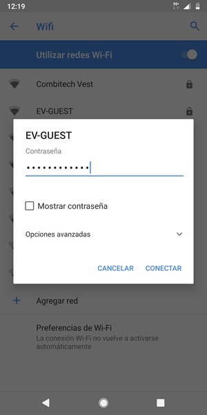 Introduzca la contraseña de Wi-Fi y seleccione CONECTAR