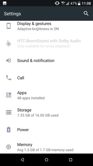 Scroll to and select Power