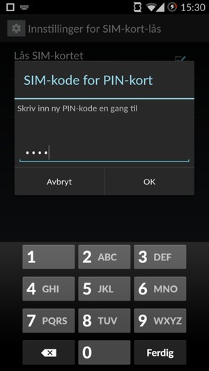 Bekreft din nye PIN-kode for SIM-kort og velg OK