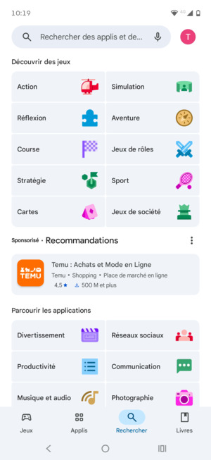 Sélectionnez la barre de Recherche