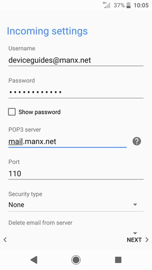 Enter Username and Incoming server address