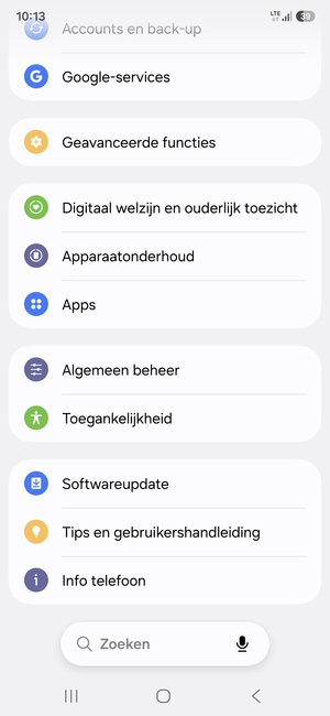 Scroll naar en selecteer Softwareupdate
