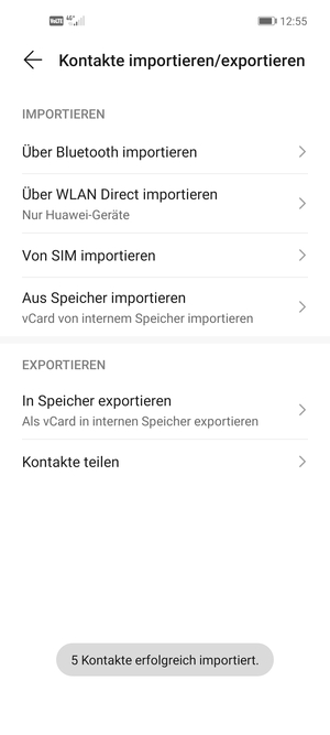 Ihre Kontakte werden in Ihrem Huawei Konto gespeichert und auf Ihrem Handy gespeichert, wenn Huawei das nächste Mal synchronisiert wird.