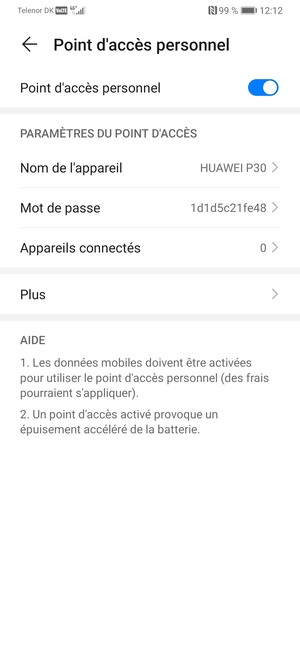 Activer le Point d'accès personnel