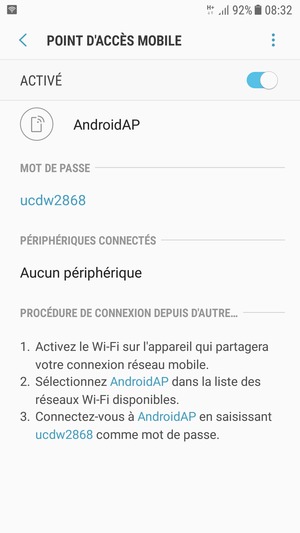 Votre téléphone est maintenant configuré pour être utilisé comme modem