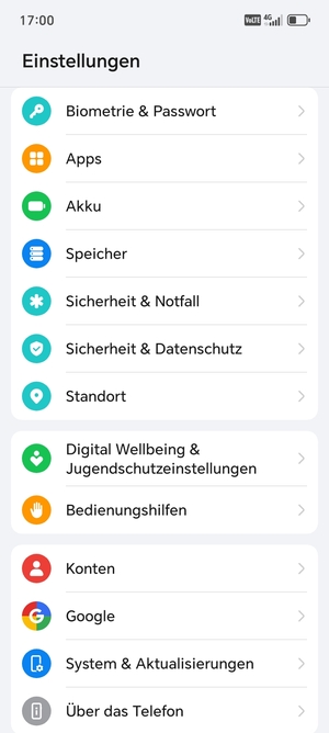 Scrollen Sie und wählen Sie Sicherheit & Datenschutz