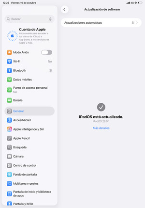 Si su iPad está actualizado, verá la siguiente pantalla