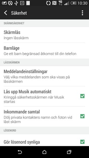 Välj Skärmlås