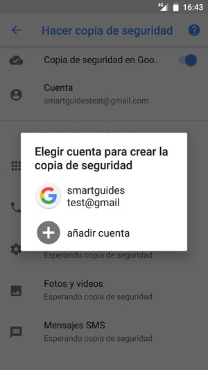 Seleccione su cuenta de copia de seguridad