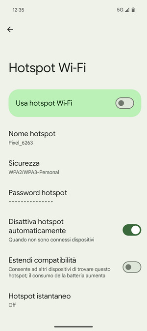 Seleziona Password hotspot
