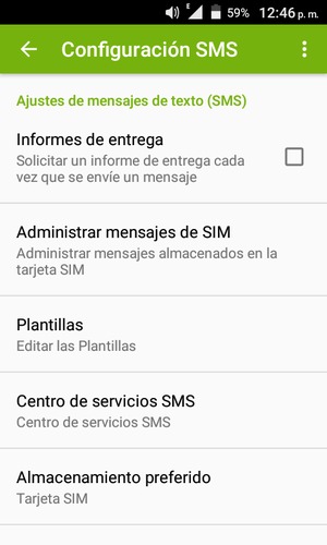 Seleccione Centro de servicios SMS