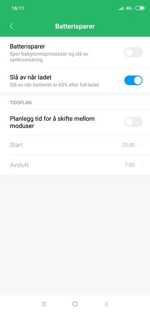 Slå på Batterisparer