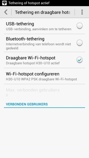 Uw telefoon is nu geïnstalleerd voor gebruik als modem