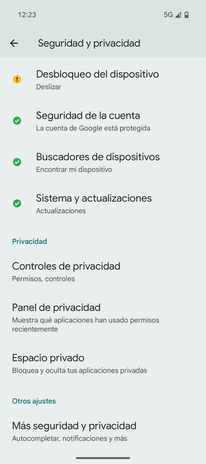 Desplácese y seleccione Más seguridad y privacidad